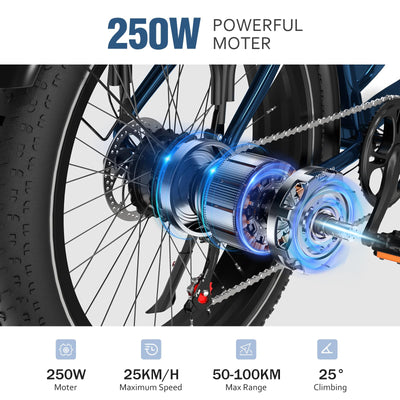 ECORUSH E Bike Herren,Ebike ECO R1 mit 48V 13Ah Batterie,Elektrofahrräder 26 * 4.0 Zoll,E-Bike 250W Motor & 25km/h, E Mountainbike 7-Gang Getriebe mit LCD-Display,Reichweite Max 100km