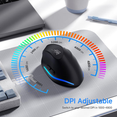 Update-Version 2.4G Vertikale Ergonomische Maus, Silent RGB Vertical Maus, 4800 DPI, 6 Tasten Wiederaufladbare Funkmaus PC Maus Kabellos für Windows/Laptop/PC, Wireless Ergonomic Mouse