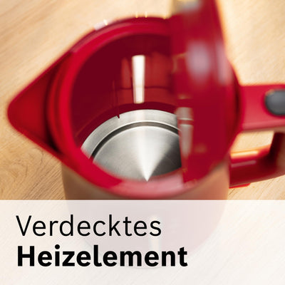 Bosch kabelloser Wasserkocher MyMoment TWK3M124, Abschaltautomatik, Überhitzungsschutz, Tassenanzeige, beidseitige Wasserstandsanzeige, entnehmbarer Kalkfilter, 1,7 L, 2400 W, Rot matt