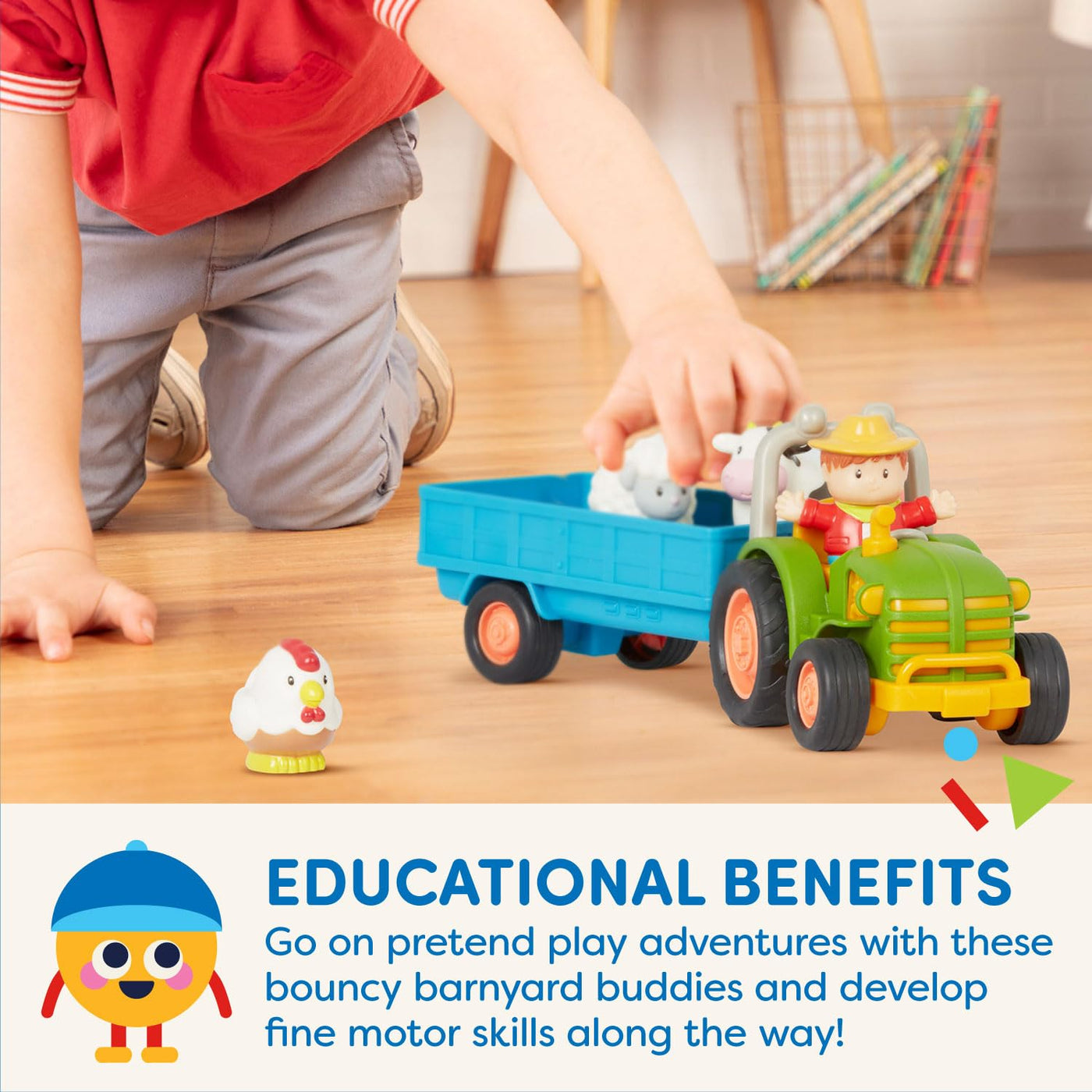 Battat Traktor Spielzeug mit Anhänger, Bauernhoftieren, Bauer, Licht, Musik, Traktor- und Tiergeräuschen – Bauernhof Spielzeug, Lernspielzeug für Kinder ab 18 Monaten