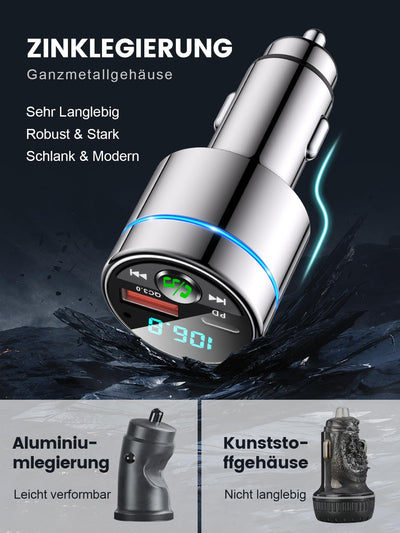 Mohard FM Transmitter Auto Bluetooth 5.3, Ganzmetall PD 30W & QC3.0 18W Schnelles Autoladegerät Zigarettenanzünder, KFZ Bluetooth Adapter Auto Freisprechanlage, Noise Cancelling Mikrofon, Ringlicht