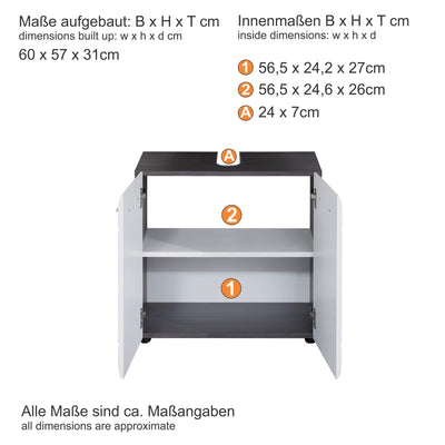 trendteam smart living - Waschbeckenunterschrank Unterschrank - Badezimmer - Line - Aufbaumaß (BxHxT) 60 x 57 x 31 cm - Farbe Sardegna Rauchsilber mit Weiß Hochglanz - 189830103