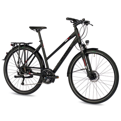 Airtracks Damen Trekking Fahrrad 28 Zoll Trekkingbike TR.2830 Trekkingrad Bike City 24 Gang Shimano ALIVIO RD-M3100 SGS Kettenschaltung Nabendynamo Schwarz Matt - Damen 48cm Körpergröße 155-170cm