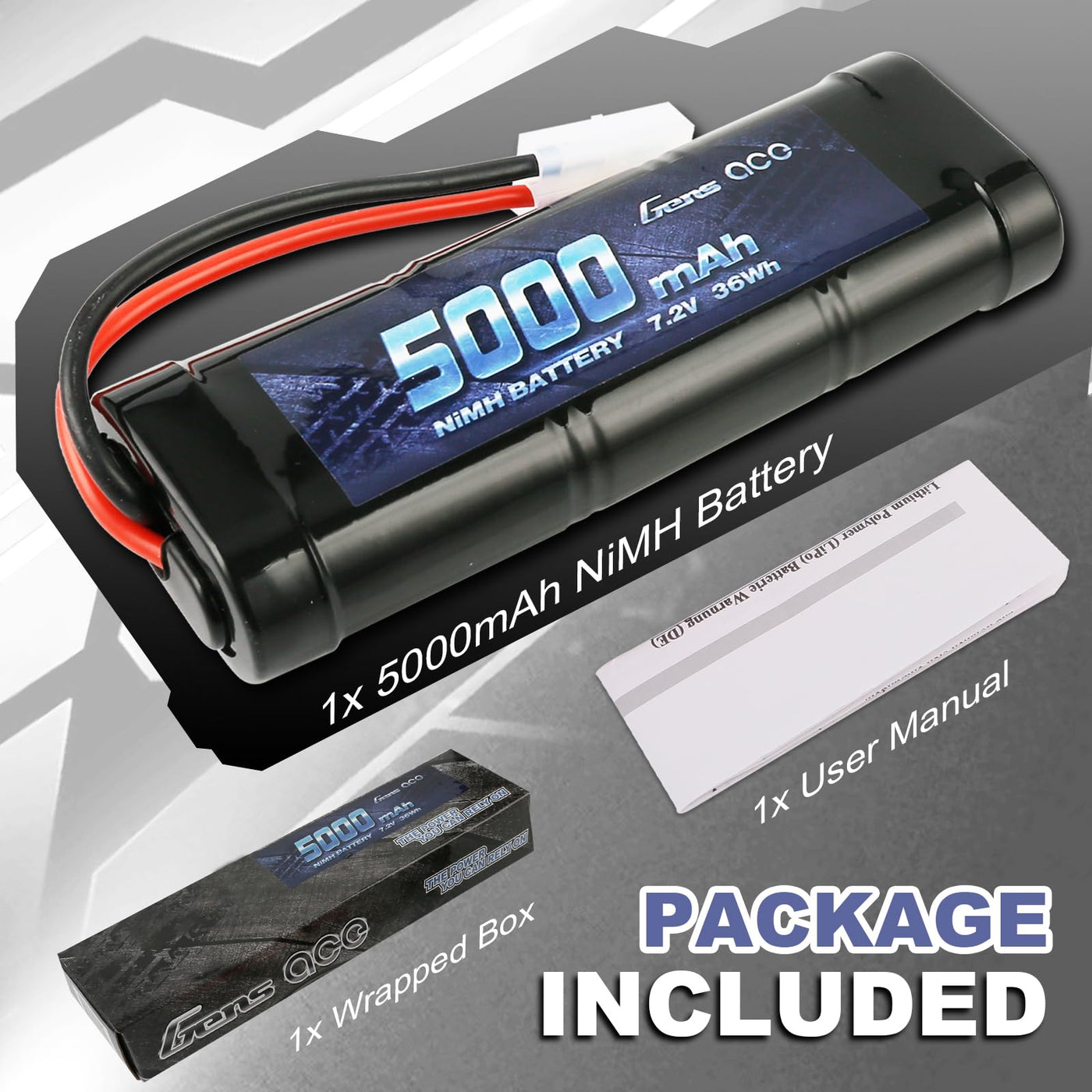 Gens ace 7,2V RC Batterie NiMH Akku 6S 5000mAh 50C mit TMY Stecker für LKW RC Auto Flugzeug Hubschrauber Boot LKW Auto