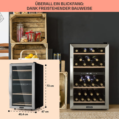 Klarstein Weinkühlschrank, Getränkekühlschrank Schmal, Kühlschrank mit Glastür, Getränkekühlschränke Freistehend, Weinkühlschrank Klein, Weinkühlschränke 2 Zonen, UV-Schutz, 5-18 °C, 45 Flaschen