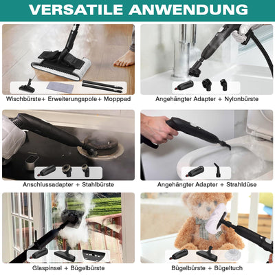 KROQO Dampfreiniger,Mehrzweck-Dampfreiniger Handgerät,Dampfreiniger für alles mit 23-Zubehörteilen,Entfernen von Tapeten,Boden,Teppich,Sofa,Polstermöbel,Auto,Fliesen,Polster,Bad- 1.5L Steam Cleaner