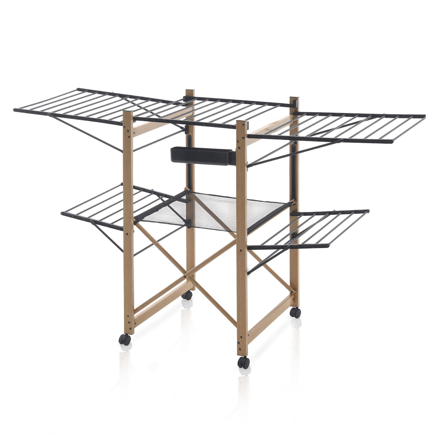 Meisterhome® Wäscheständer Standtrockner 30m Trockenleinenlänge, Flügelwäscheständer, Flügelwäschetrockner platzsparend, Metall, für Kleidung, Handtücher, Wäsche - Schwarz