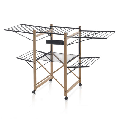 Meisterhome® Wäscheständer Standtrockner 30m Trockenleinenlänge, Flügelwäscheständer, Flügelwäschetrockner platzsparend, Metall, für Kleidung, Handtücher, Wäsche - Schwarz