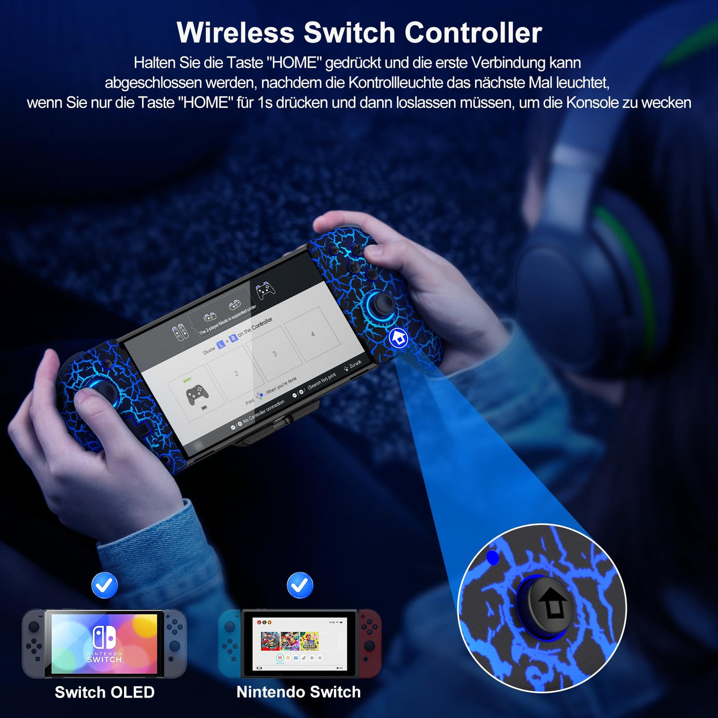 Schalter Controller für Schalter/OLED Controller, Full-Size Grip One-Piece Wireless Switch Joypad mit 9-Farbleuchten. Ideal für diejenigen, die Handheld-Modus mit APP, Turbo und Programmierung