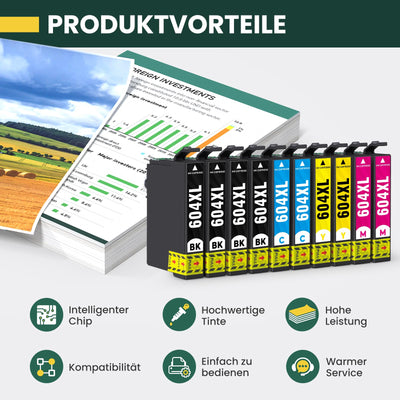 INK E-SALE 604XL Druckerpatronen kompatible für Epson 604XL 10er-Pack für Expression Home XP-3200 XP-3205 XP-4200 XP-4205 XP-2200 XP-2205 Workforce WF-2910 WF-2930 WF-2935 WF-2950