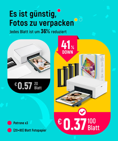 Liene Fotodrucker für Smartphone(10x15 cm)+Set mit 2 Packungen(20+80 Blatt) Fotopapier/Patrone,WiFi Handy Fotodrucker für iPhone/Android/PC, 300DPI Farbsublimation Sofortbilddrucker, Printer Portable