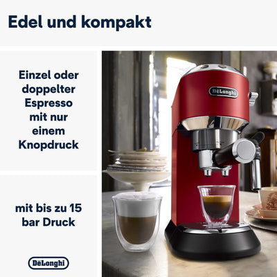 De'Longhi Dedica Style EC 685.W Espresso Siebträgermaschine, Espressomaschine mit Professioneller Milchschaumdüse, nur 15 cm breit, 1 Liter Wassertank, Vollmetallgehäuse, für E.S.E Pads geeignet, Weiß