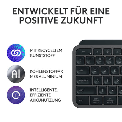 Logitech MX Keys S kabellose Tastatur, Low Profile, Precise Quiet Typing, Programmable , Backlighting, Bluetooth, Rechargeable, für Windows PC/Linux/Chrome/Mac - Graphit, Deutsches QWERTZ-Layout
