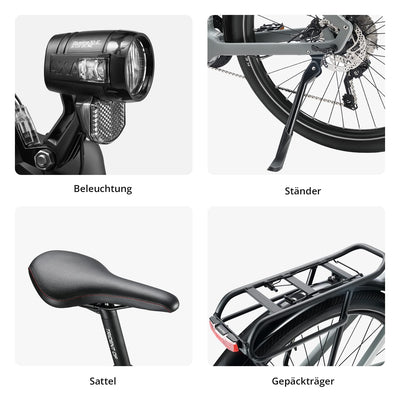 HEPHA E-Bike Trekking 7 Performance, 90Nm Mittelmotor (Upgrade AUF 100NM), 708Wh abnehmbar Akku (bis zu 200Km), APP, 10-Gang, Federgabel 63mm, 27.5 Zoll, LTD(Lowstep, Dark Grey, L-49cm)