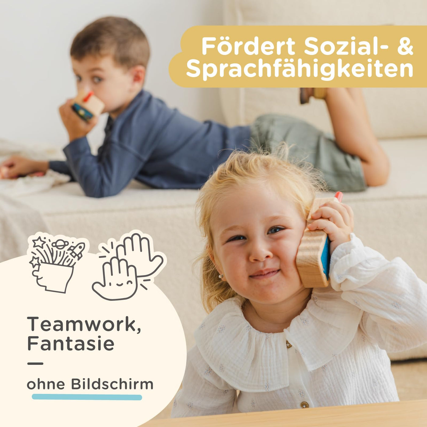 Nene Toys Holz Walkie Talkies für Kinder – echte 2-Wege-Funkgeräte, 500 m Reichweite – Ein-Kanal, Push-to-Talk – FSC® Buchenholz – Spielspaß drinnen & draußen – Geschenk für Jungen & Mädchen 2–8 Jahre