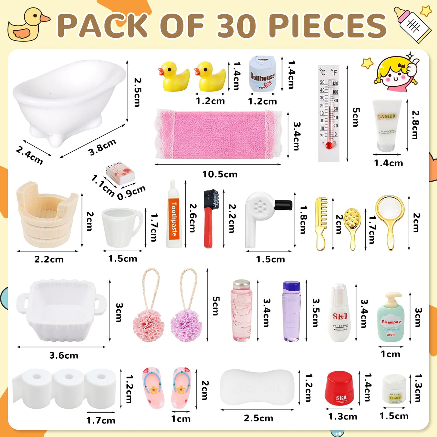 30 Stück Wichtel Zubehör Weihnachten – Miniatur Bade Set mit Badewanne, Enten & Zahnbürste – Wichtelzubehör für Wichteltür & Puppenhaus Deko