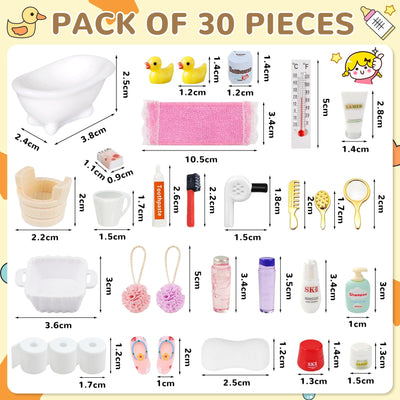 30 Stück Wichtel Zubehör Weihnachten – Miniatur Bade Set mit Badewanne, Enten & Zahnbürste – Wichtelzubehör für Wichteltür & Puppenhaus Deko