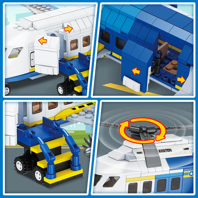 CUBIMANA City Passagierflugzeug Baukasten Set, 3 IN 1 Flugzeug Baukasten mit Terminal, Radarturm, Gepäckwagen Flugzeuge Modell Bausteine Spielzeug Geschenk für Jungen Mädchen Kinder 6 7 8 9+ Jahre alt