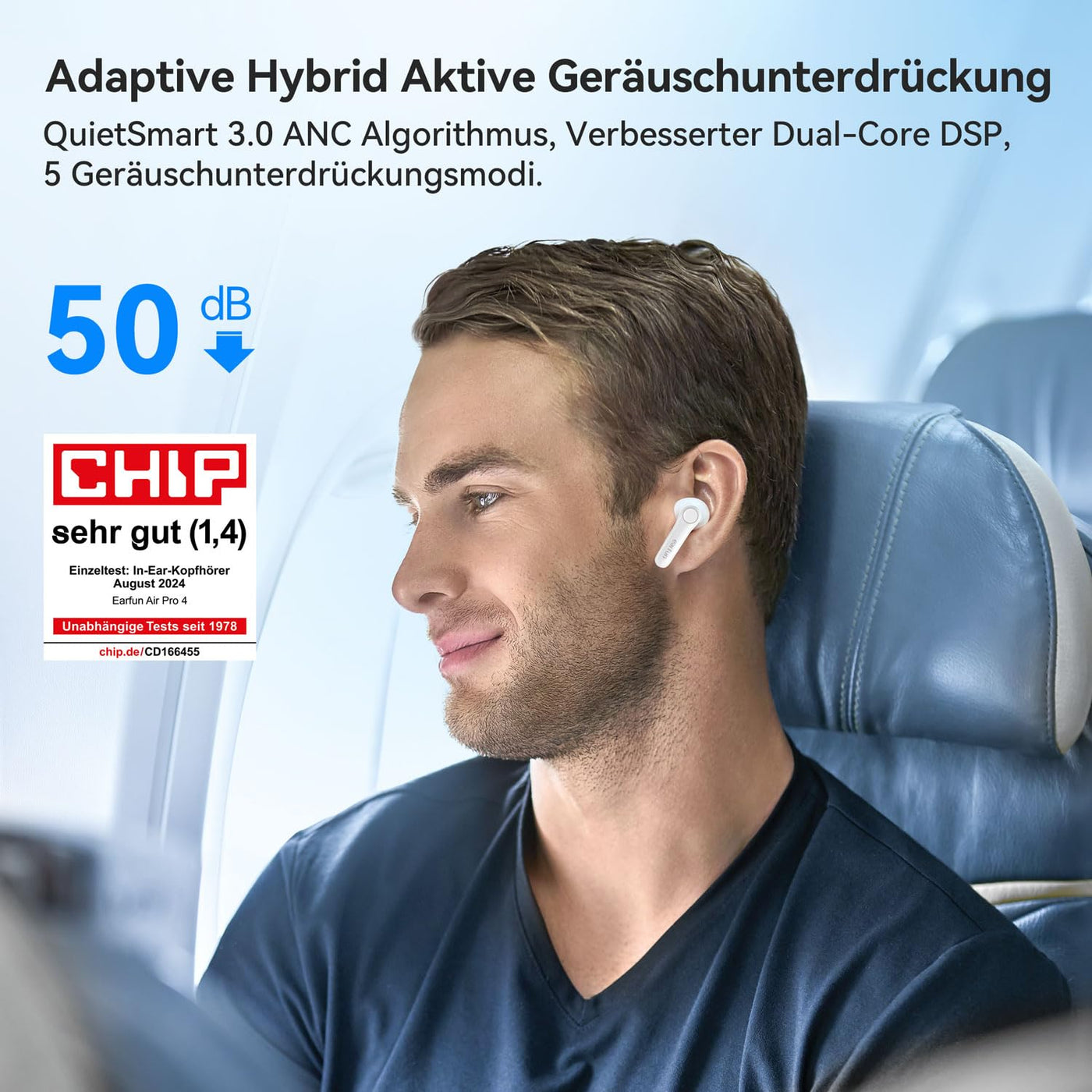 EarFun Air Pro 4 Bluetooth Kopfhörer mit Adaptive Hybride Geräuschunterdrückung, aptX Lossless, Hi-Res Audio, LDAC, 6 Mikrofone cVc 8.0 KI Anrufe, 52H Akku, Multipoint, Bluetooth 5.4, In-Ear Detection