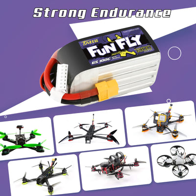 Tattu Lipo 6S Akku 1300mAh 22,2V 100C Lipo Akku Funfly mit XT60 Anschluss für UAV Drone FPV Race RC Quadcopter