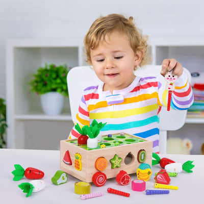 KMTJT Kinder Montessori Spielzeug ab 1 2 3 Jahr | 7-in-1 Holzspielzeug 2 Jahre | Steckspiel Sortierspiel Holzpuzzle Karottenernte | Lernspielzeug Geschenk für Mädchen Jungen Kinder Kleinkind