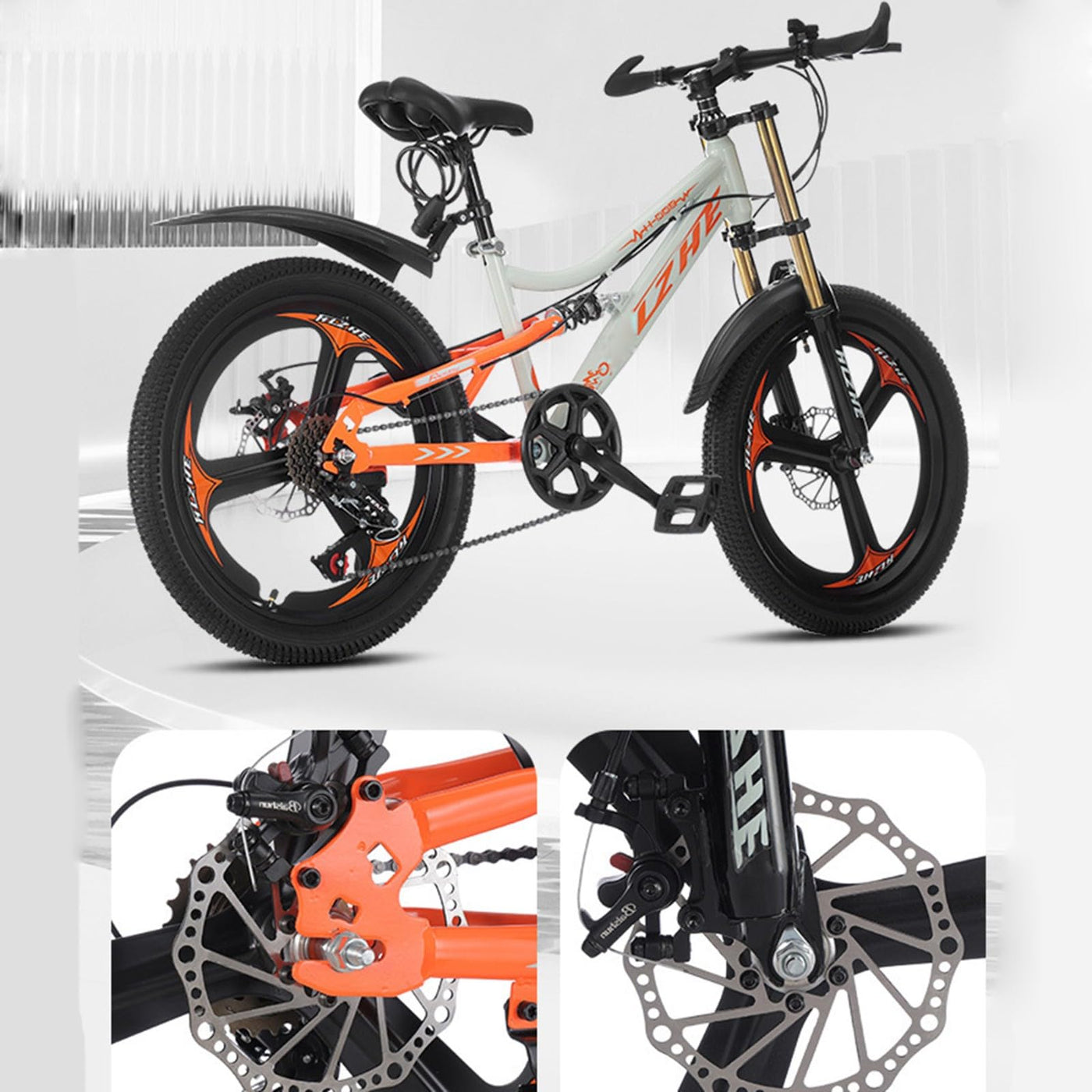 Mountainbike 24 Zoll Integriertes Rad 6 Gang Doppelscheibenbremse Doppelte Stoßdämpfung Geeignet für Kinder und Jugendliche A,22 inch