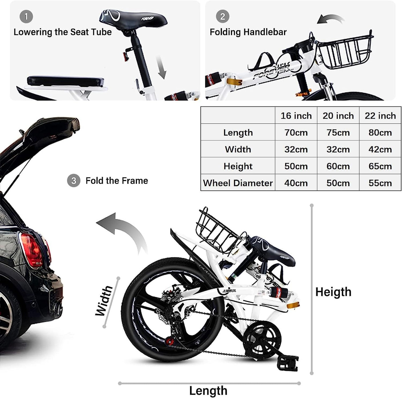 Falträder Mountainbikes 7-Gang-Faltrad Höhenverstellbar, Kohlenstoffreicher Stahl Mit Scheibenbremse Faltbares Fahrrad, Für Erwachsene Jugendliche Teenager