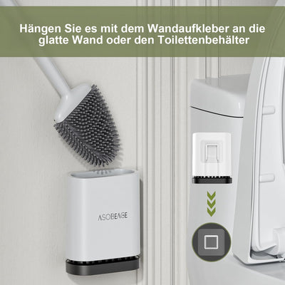 ASOBEAGE Silikon Toilettenbürste: Flexibler Kopf, Langer Griff, Wandmontage, schnell trocknender Halter für die Reinigung des Badezimmers (Weiß)
