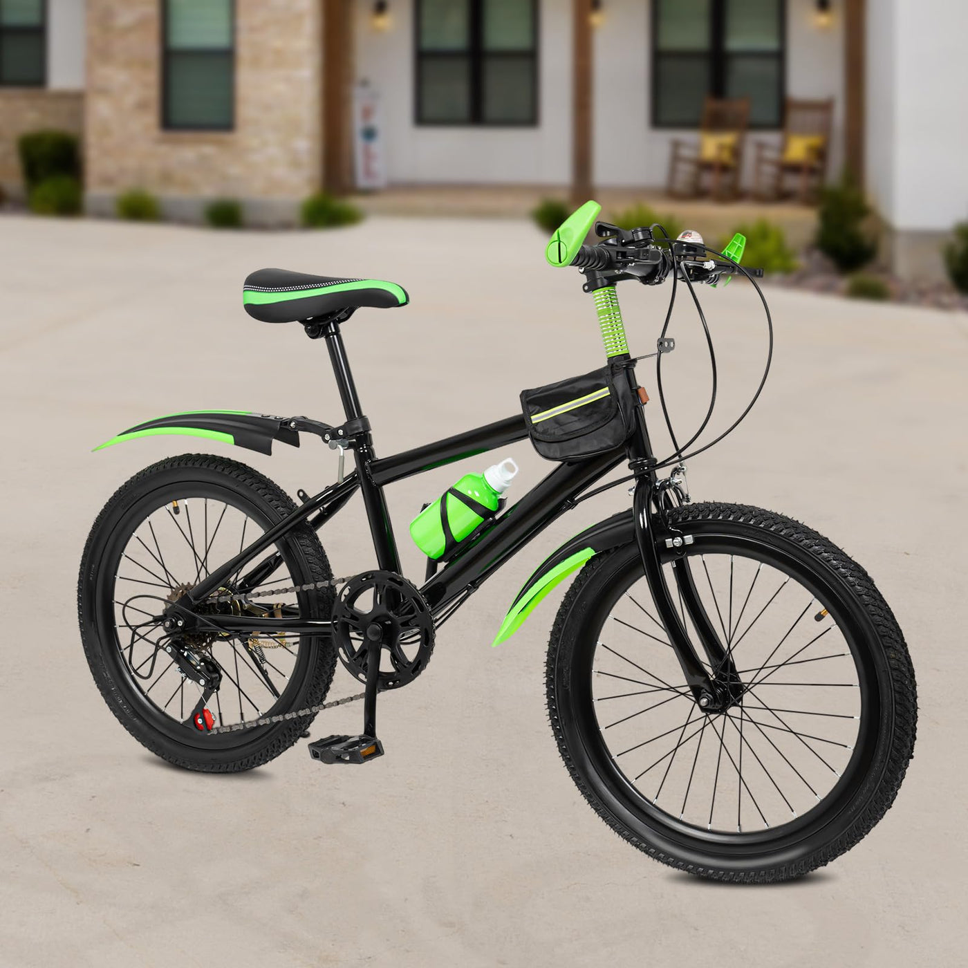 20 Inch Mountainbike Kinderfahrrad Hochpräzises Schwungrad Fahrrad Doppelbremssystem Tragfähigkeit 85kg Jugendfahrrad mit Wasserbecher-Halter, Premium Mountainbike für Outdoor-Radfahren (Grün)