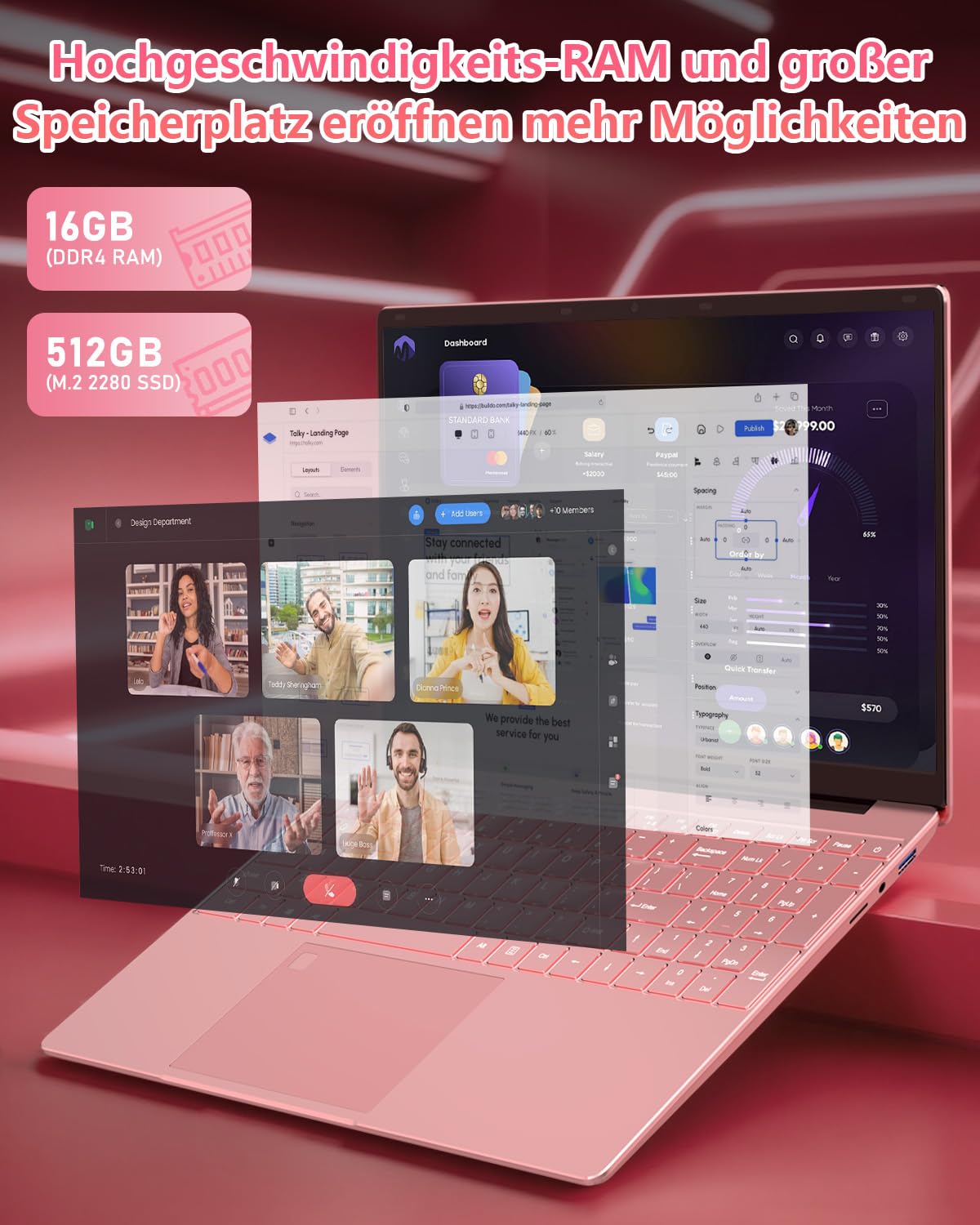 2025 Neueste 15.6 Zoll FHD Laptop|16GB RAM 512GB SSD|Celeron 5205U|QWERTY Tastatur mit Hintergrundbeleuchtung|Fingerabdruckleser|WiFi |HDMI|Notebook Computer für Unternehmen und Studenten|