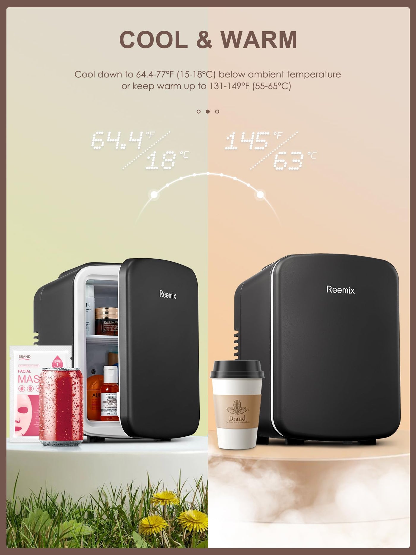 Mini-Kühlschrank, 4 Liter/6 Dosen, tragbarer Kühler und Wärmer persönlicher Kühlschrank für Hautpflege, Kosmetik, Getränke, Lebensmittel, ideal für Schlafzimmer, Büro, Auto, Freonfrei (Schwarz)