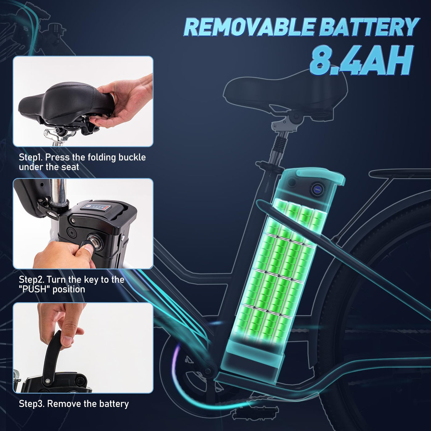 HITWAY E-Bike für Damen Herren, 26 Zoll, Elektrofahrrad E-Citybike, 8.4Ah 36V Abnehmbarer Akku,Sitzhöhe Verstellbar,City Bike mit Gepäckträger für Erwachsene City Pendler