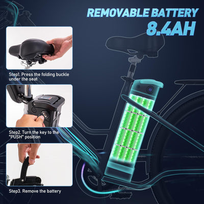 HITWAY E-Bike für Damen Herren, 26 Zoll, Elektrofahrrad E-Citybike, 8.4Ah 36V Abnehmbarer Akku,Sitzhöhe Verstellbar,City Bike mit Gepäckträger für Erwachsene City Pendler