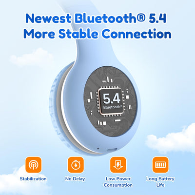 EarFun Bluetooth Kopfhörer Kinder, 74/85/94dB Lautstärkeregelung, HiFi Sound, HD-Mikrofon, 45 Std Akku, Faltbare, Einstellbar, Kopfhörer Kabellos Bluetooth Kinder für Schule/Reise/PC, Himmelblau