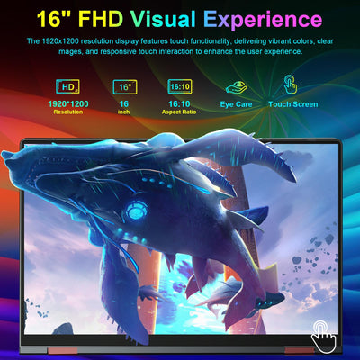 jumper Regenbogen Laptop 16 Zoll, 2 in 1 Convertible Pride Laptops, 16GB DDR4 640GB ROM Notebook, 1 Jahr Office 365, Fingerabdruckleser, QWERTZ Tastatur mit Hintergrundbeleuchtung, WiFi 6, 53.2WH