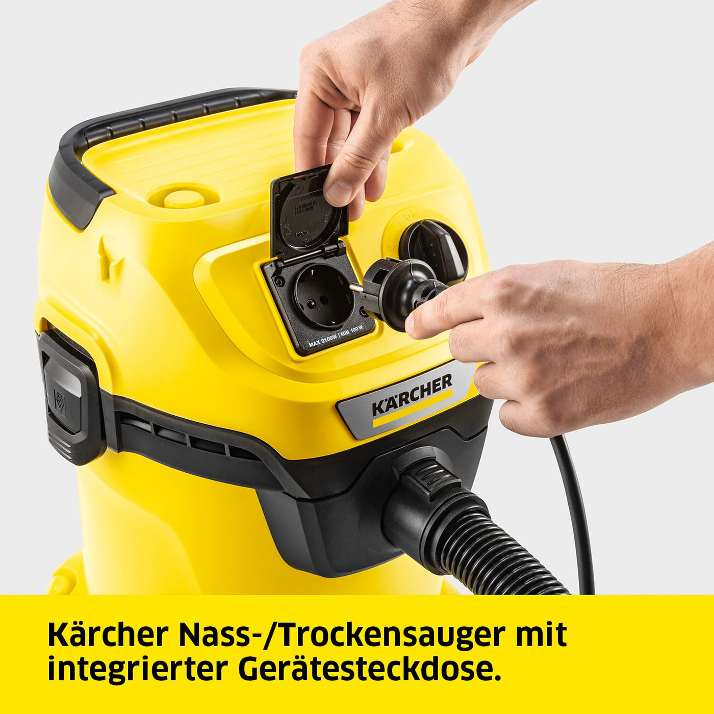 Kärcher Nass-/Trockensauger WD 3 P V-19/4/20, inkl. Patronenfilter, Vliesfilterbeutel, 1.000 W, Kunststoffbehälter: 19 l, Saugschlauch: 2 m, integrierte Steckdose für Elektrowerkzeuge