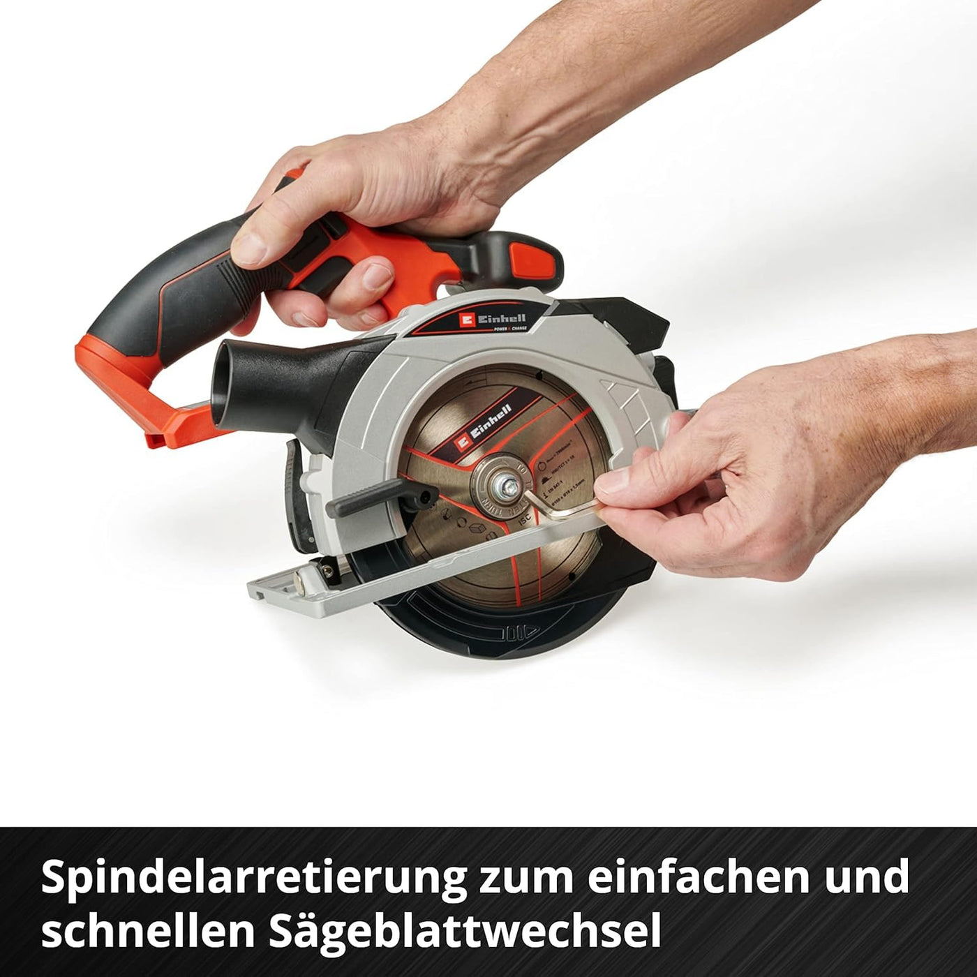 Einhell Akku-Handkreissäge TE-CS 18/150 Li-Solo Power X-Change (18 V, Li-Ion, Ø150 x Ø10 mm Sägeblatt, Schnitttiefe + Neigungswinkel werkzeuglos einstellbar, LEDs, ohne Akku und Ladegerät)