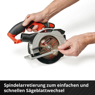 Einhell Akku-Handkreissäge TE-CS 18/150 Li-Solo Power X-Change (18 V, Li-Ion, Ø150 x Ø10 mm Sägeblatt, Schnitttiefe + Neigungswinkel werkzeuglos einstellbar, LEDs, ohne Akku und Ladegerät)