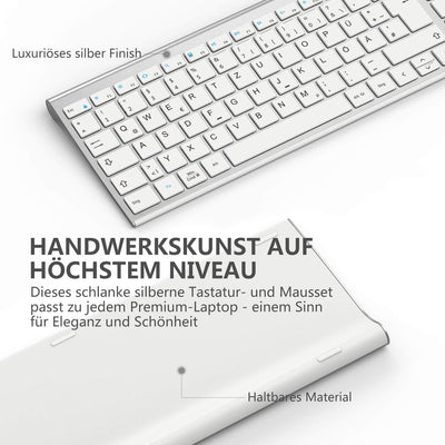 iClever Kabellos Tastatur Maus Set, Wiederaufladbare Kabellose Tastatur und Maus, QWERTZ Layout (Deutsch), Ultra Thin für Computer/Desktop/PC/Laptop/Windows 10/8/7, Weiß und Silber