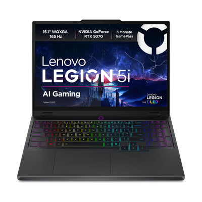 Lenovo Legion 5i 15IRX10 Gaming AI Laptop | 15.1" WQXGA 165Hz OLED Display | NVIDIA GeForce RTX 5070 | Intel Core i7-13650HX | 32GB RAM | 1TB SSD | Win11 | QWERTZ | Eclipse Black | 3 Monate GamePass