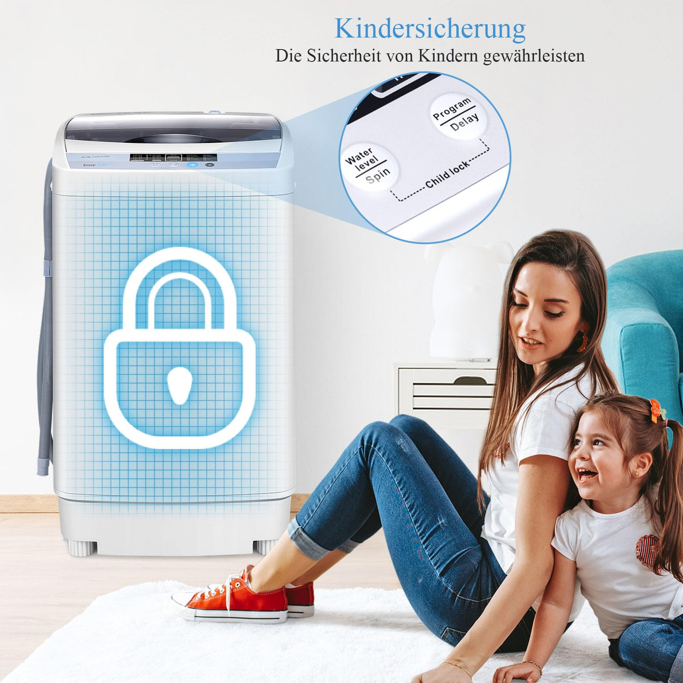 RELAX4LIFE 4,5 kg Vollautomatische Waschmaschine, Waschvollautomat mit Pumpe & Schleuder, Toplader Miniwaschmaschine mit LED-Display & 10 Programmauswahl, 310W/240W, 50 x 50 x 85 cm, Grau