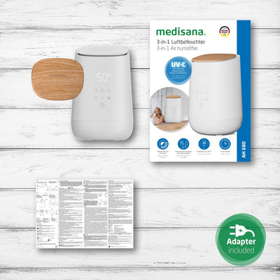 medisana AH 680 Luftbefeuchter mit Ultraschall, Vernebler mit Timerfunktion für Schlafzimmer, Wohnzimmer und Kinderzimmer, geräuscharmer Schlafmodus, integriertes Aromafach für Duft