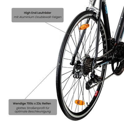 Galano Rennrad 700c Giro D'Italia Fahrrad 28" Fitnessbike Road Bike 14 Gänge (schwarz/blau, 56 cm)