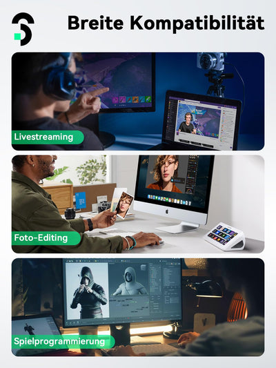 SOOMFON Stream Controller Deck Weiss, 15 anpassbaren Makrotasten, auslösen von Aktion in Software wie OBS/Twitch/YouTube/PS, Mac & Windos, für Live-Streaming, Aktienhandel & Editing