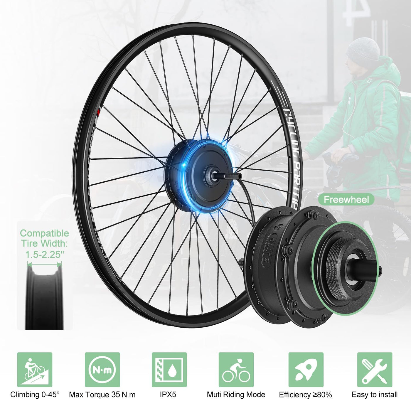 Varstrom 27,5 Zoll Ebike Umbausatz 36V 250W mit optionale Batterie und Display Elektrofahrrad Umbausatz mit 7-Gang Freilauf-Kassette für Freewheel Gearshife E-Bike Hinterrad Bürstenloser Motor