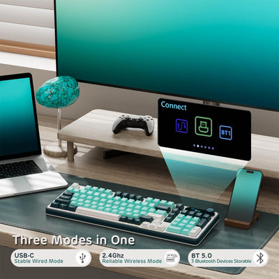 RK ROYAL KLUDGE S98 Mechanische Tastatur mit Smart Display & Knopf, Top Mount 96% Kabellose Mechanische Tastatur BT/2.4G/USB-C, Hot-Swap-fähige, Software, Massiver Akku, 98 Tasten, QWERTY