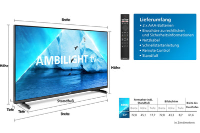 PHILIPS Ambilight TV | 32PFS6908/12 | 80 cm (32 Zoll) LED Full HD Fernseher | 60 Hz | HDR | Smart TV