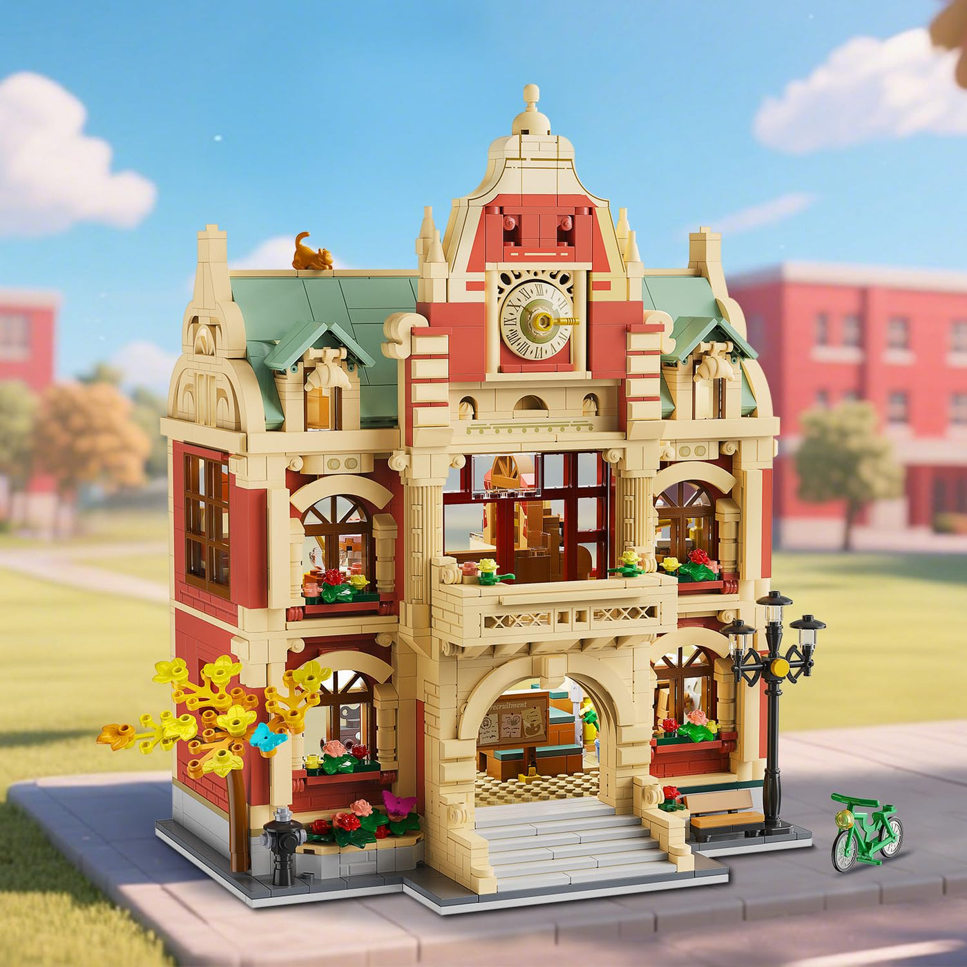 INSOON Universitäts Haus Bauspielzeug mit Licht, 1629 Stück Campus Architekturmodell mit Malerei Theater Back Musikclubs, Heimdekorations Klemmbausteine Geschenk für Erwachsene Jungen Mädchen ab 12+