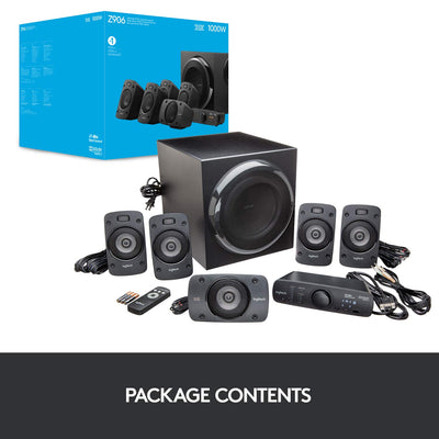 Logitech Z906 5.1 Sound System, Lautsprecher mit 1000 Watt Surround Sound, THX, Mehrere Audio-Eingänge, Fernbedienung, UK Stecker, PC/PS4/Xbox/Stereo-Anlage/TV/Smartphone/Tablet - Schwarz
