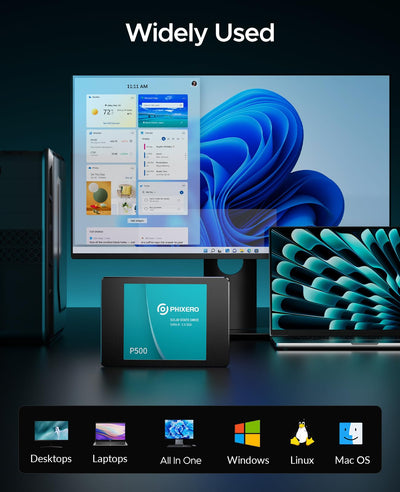 PHIXERO P500 SSD Festplatte intern 2TB 3D NAND, 2,5 Zoll SATA Ⅲ 6 Gb/s internes Solid-State-Laufwerk für Laptops, Desktops und Spielekonsolen-PC